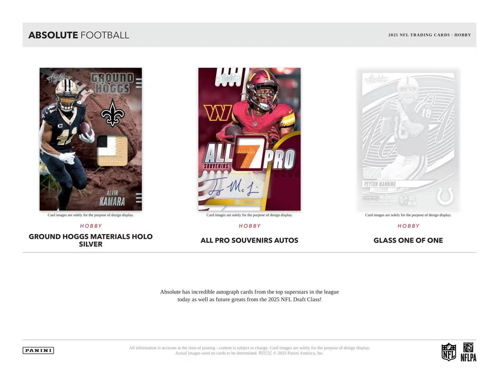 2025 Panini Absolute Football Hobby Trading Card Box (1 Rookie Premier Materials Autograph Per Box!)