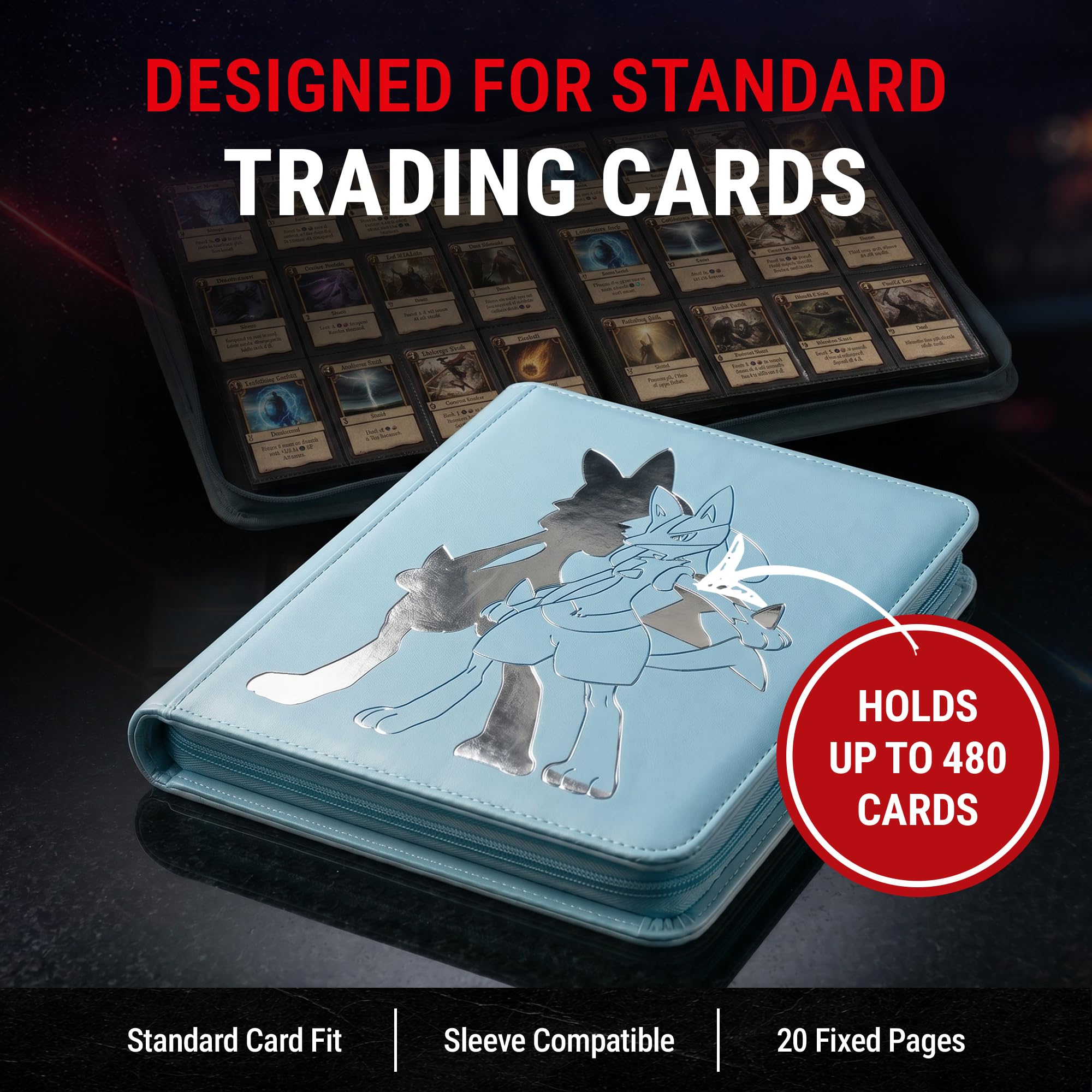 Ultra Pro Pokemon Card Binder 12 Pocket Zippered Featuring Lucario – Trading Card Binder Holds 480 Cards Side Loading – Organizer for Sleeved Cards Storage Album for TCG Collectors – Ages 6+