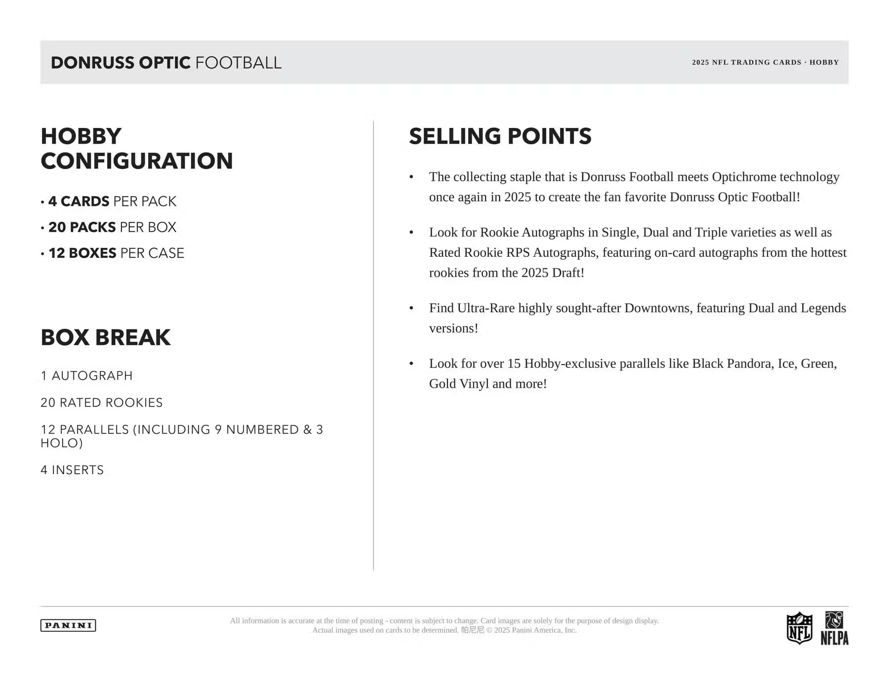 Panini 2025 Donruss Optic Football Retail Pack Trading Cards