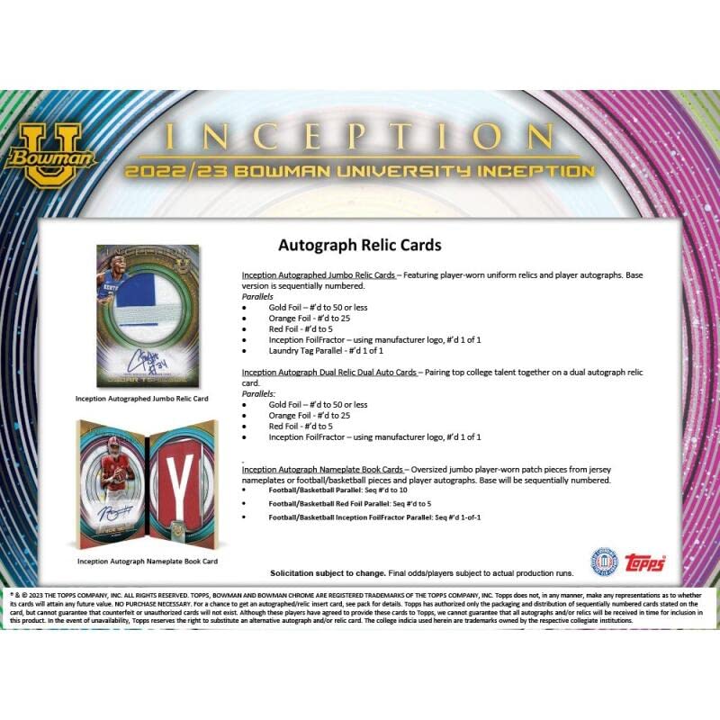 2022-23 Bowman University Inception Multi-Sport Hobby Box (1 Pack/7 Cards: 2 Autos)