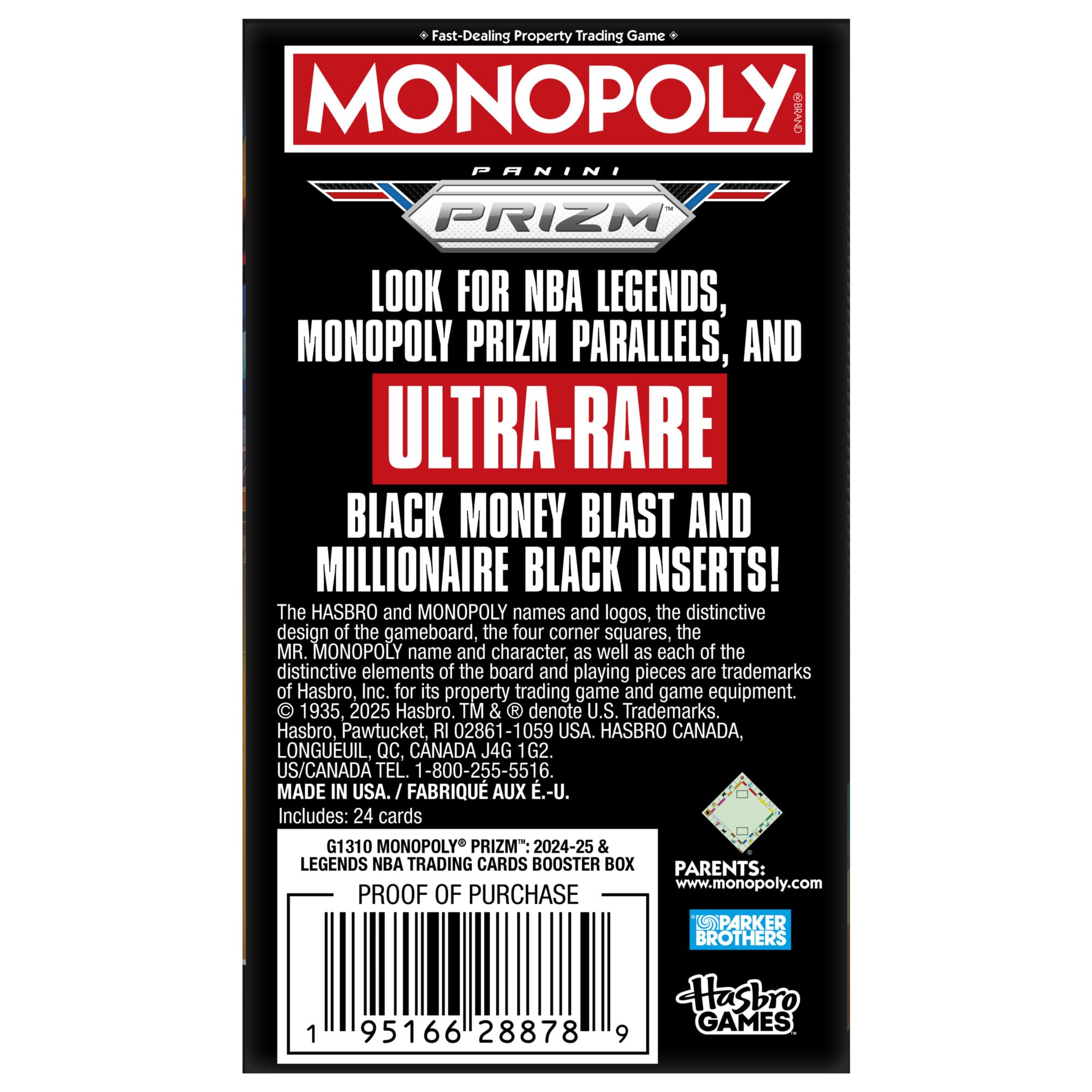 Monopoly Prizm 2024-25 NBA Panini Trading Cards - Sealed Blaster Booster Box