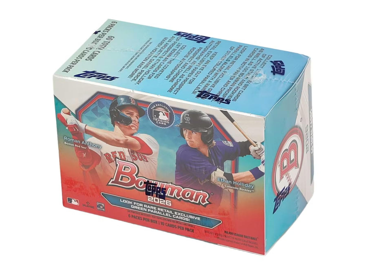 2026 Bowman Baseball Blaster Trading Card Box (Look for Retail Exclusive Green Parallels)