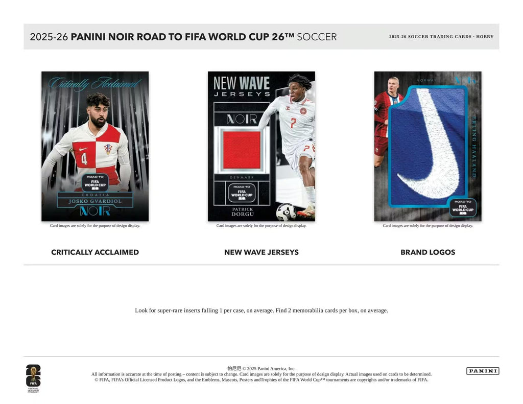 2025/26 Panini Noir Road to FIFA World Cup Soccer Hobby Trading Card Box (3 Autograph Cards Per Box)