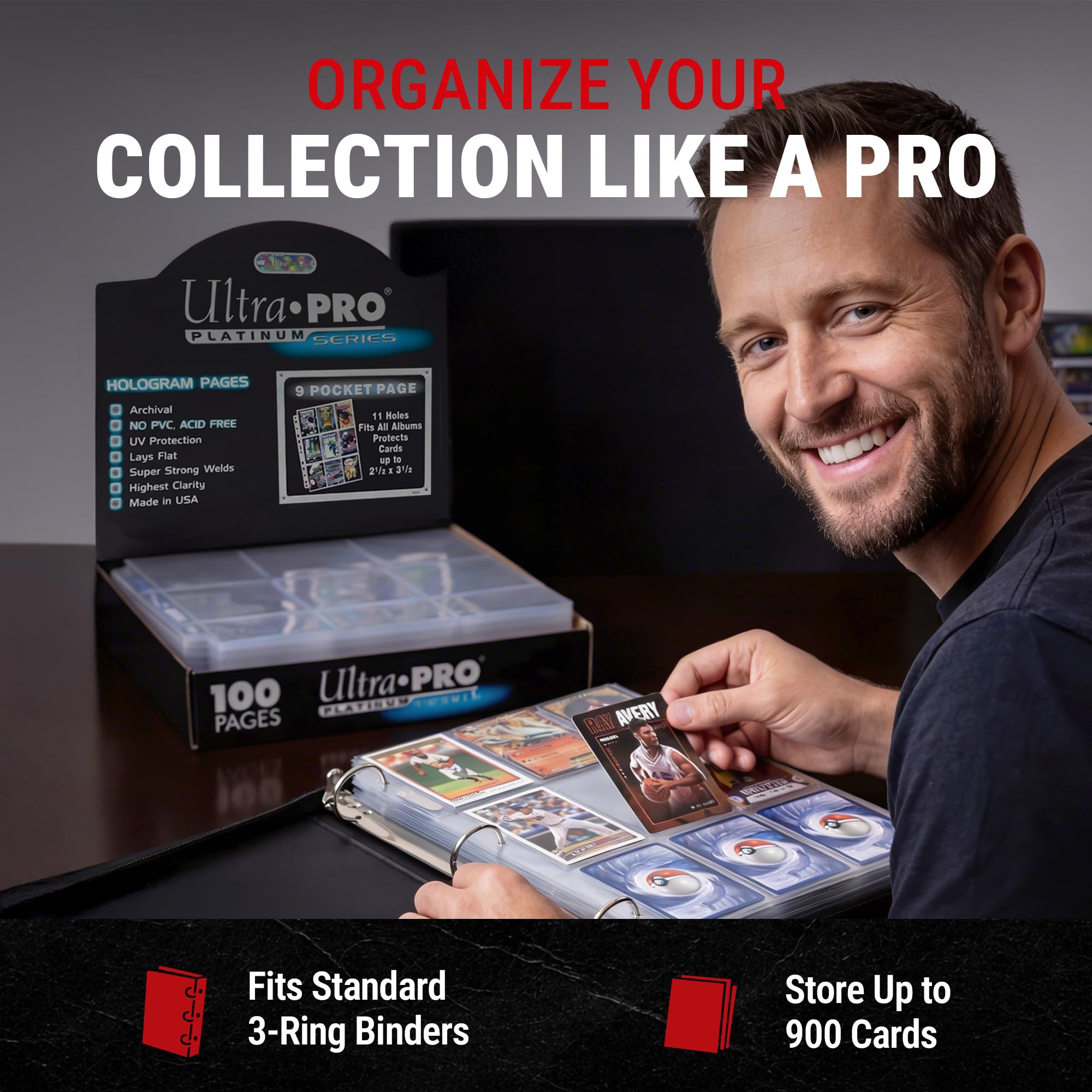 Ultra Pro Trading Card Sleeves 9 Pocket Card Sleeves for Binder Platinum Series Pages for Cards & Memorabilia Archival Safe, UV Protection & 3-Ring Binder Compatible 100 Pages, Made in USA