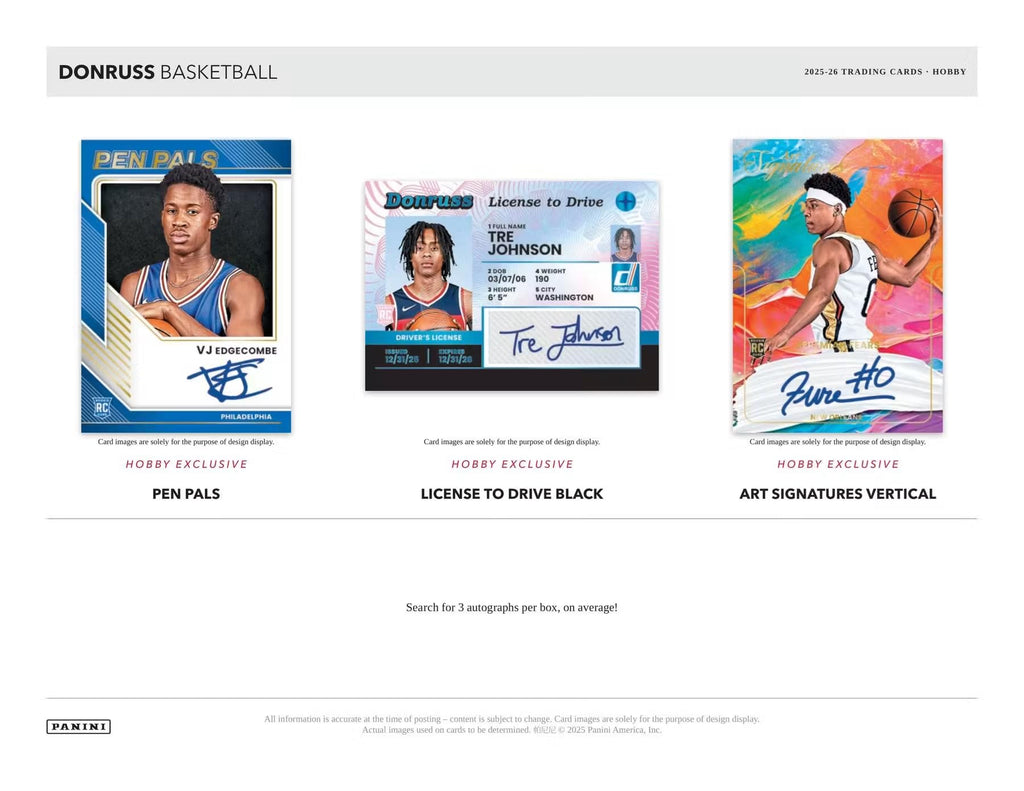 2025/26 Panini Donruss Basketball Hobby Trading Card Box (3 Autographs Cards Per Box)
