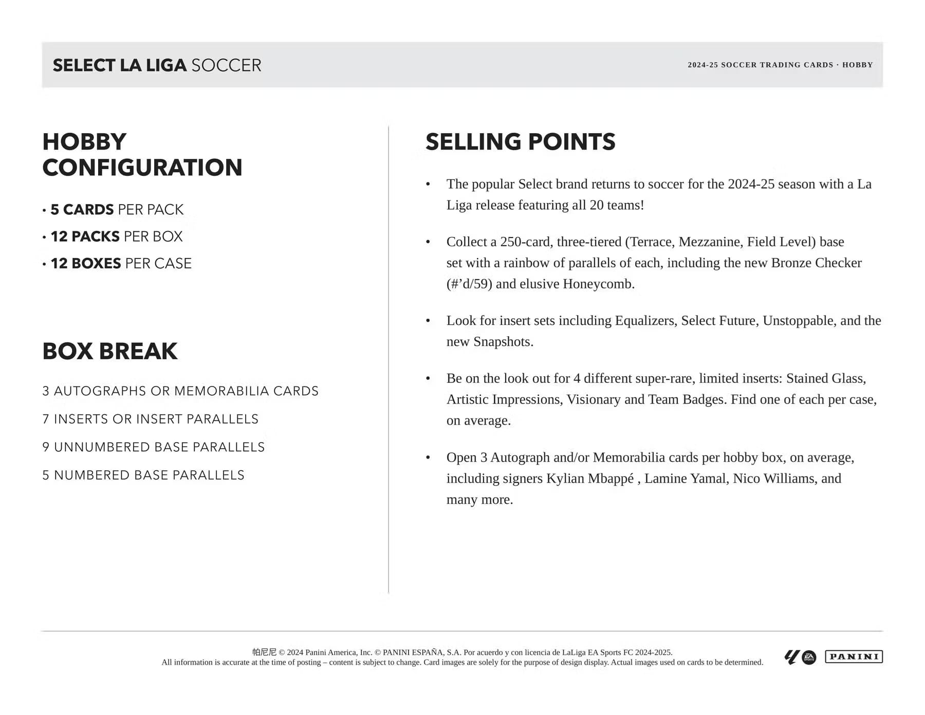 2024/25 Panini Select La Liga Soccer Hobby Trading Card Box (Three Autographs or Memorabilia Cards Per Box)
