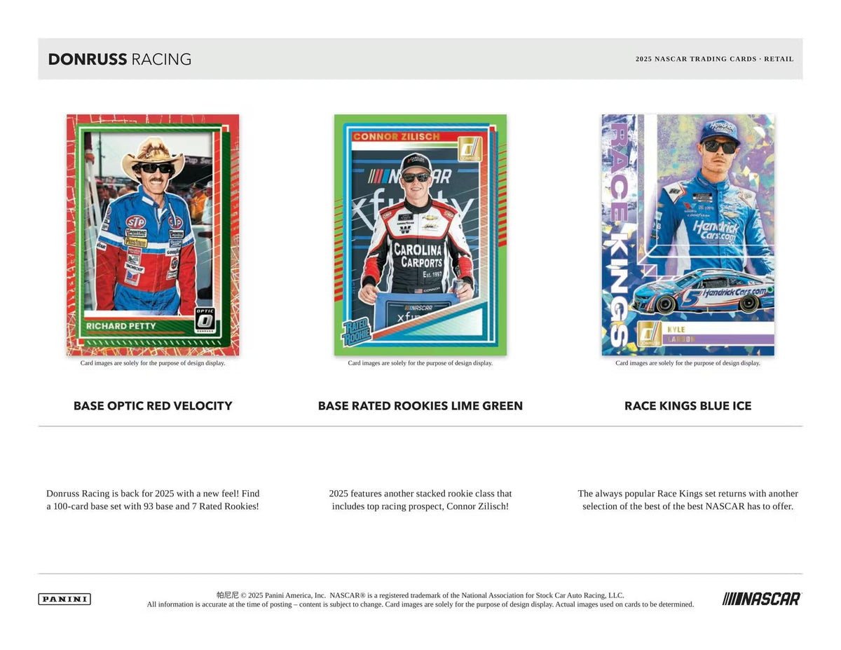 2025 Panini Donruss Racing NASCAR Trading Cards Retail Blaster Box | 7 Packs Per Box | 8 Cards Per Pack | Exclusive Velocity Parallels | Chase Autograph & Memorabilia Cards