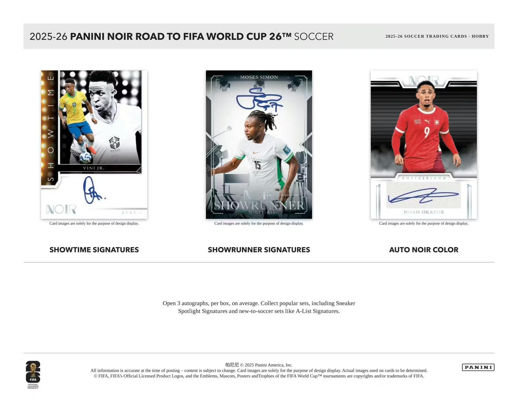 2025/26 Panini Noir Road to FIFA World Cup Soccer Hobby Trading Card Box (3 Autograph Cards Per Box)