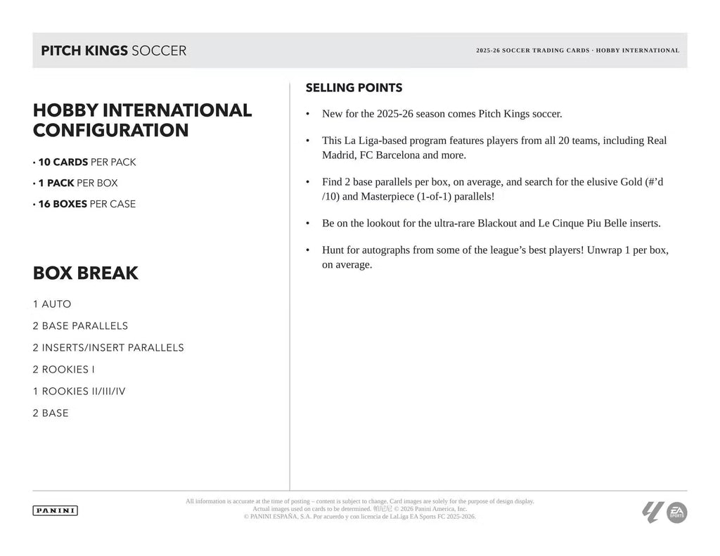 2025/26 Panini Pitch Kings Soccer Hobby International Trading Card Box (1 Autograph Per Box)
