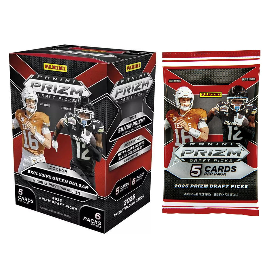 2025 Panini Prizm Draft Picks College Football Retail Blaster Box | 6 Packs Per Box | 30 Trading Cards | College Football Trading Cards | Exclusive Retail Prizm Parallels